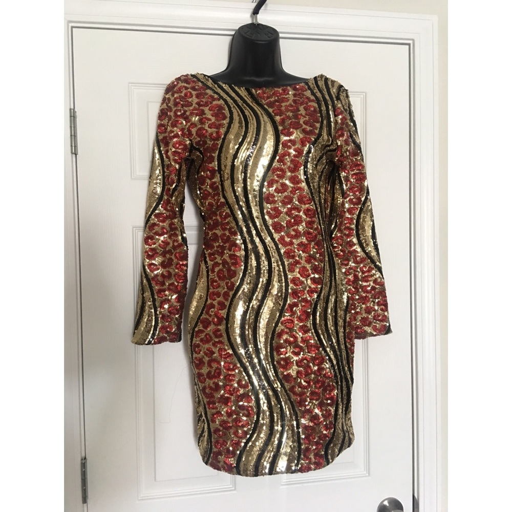 Leopard & Red Sequins Mini Dress